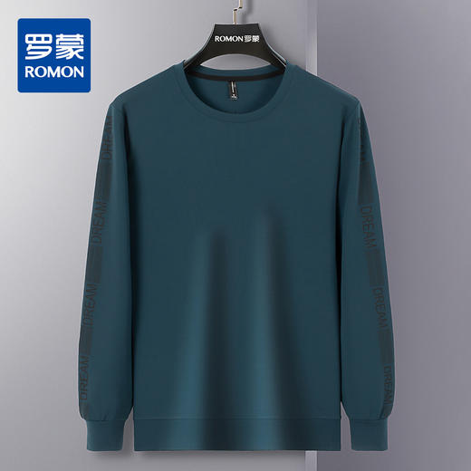 罗蒙卫衣男春秋装纯色简约套头字母印花卫衣男士内搭外穿T恤外套 商品图3