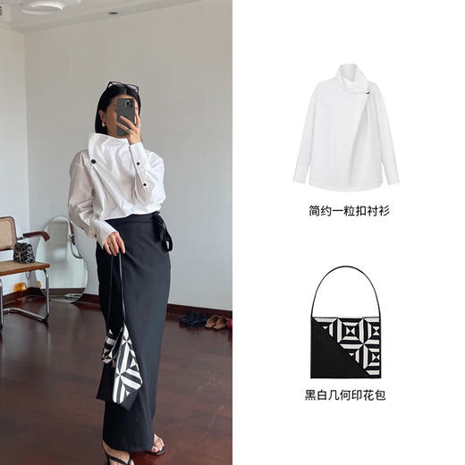 HIDEMI几何设计感黑白印花背包 商品图8