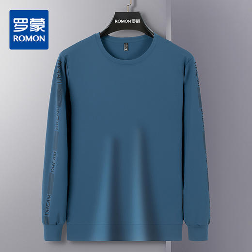 罗蒙卫衣男春秋装纯色简约套头字母印花卫衣男士内搭外穿T恤外套 商品图2