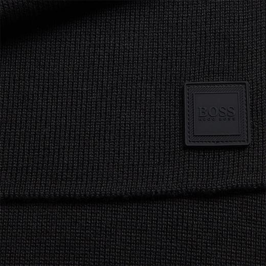 HUGO BOSS 雨果博斯秋冬男女同款黑色标牌羊毛混纺保暖丝巾围巾 50438867-001 商品图4