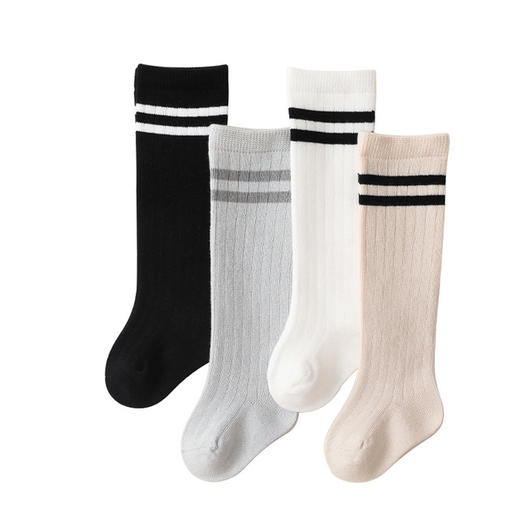 【3双装 婴儿的长筒袜】A类婴儿袜子秋冬新款男女宝宝过膝袜 韩版双杠条纹新生儿童长筒袜 商品图4