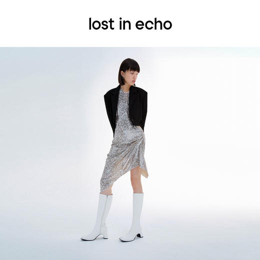 【下架】lost in echo 原创设计师品牌 不规则鞋跟填充装饰方头及膝靴长靴 商品图4