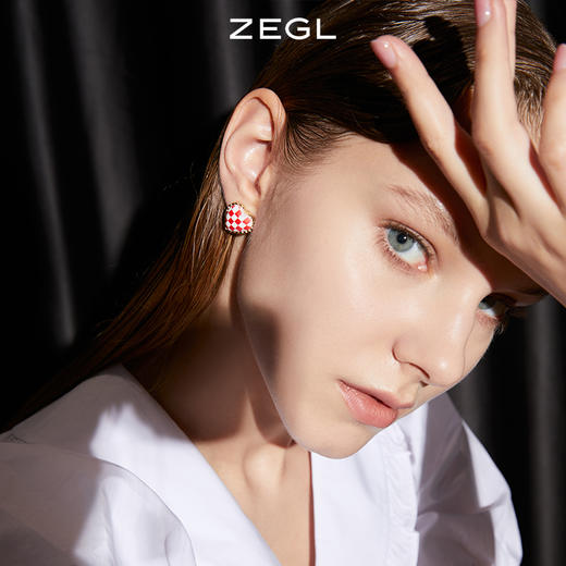 ZEGL棋盘格爱心耳环女设计感小众耳钉2023年新款潮925银针耳饰品 商品图2