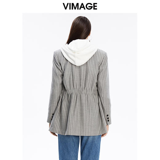 VIMAGE纬漫纪秋冬新款条纹修身休闲女士西装双排扣外套V1603223 商品图3