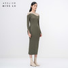 【曲线图鉴】流畅曲线松绿拼色长袖针织连衣裙/202103 商品缩略图2