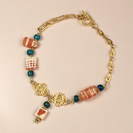 西亚高古镶蚀红玉髓潮金手链 商品图0