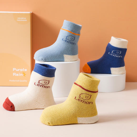 【3双装 保暖柔软亲肤】A类毛圈加厚婴儿袜子秋冬新款卡通字母拼色儿童袜子韩版新生儿宝宝袜 商品图1