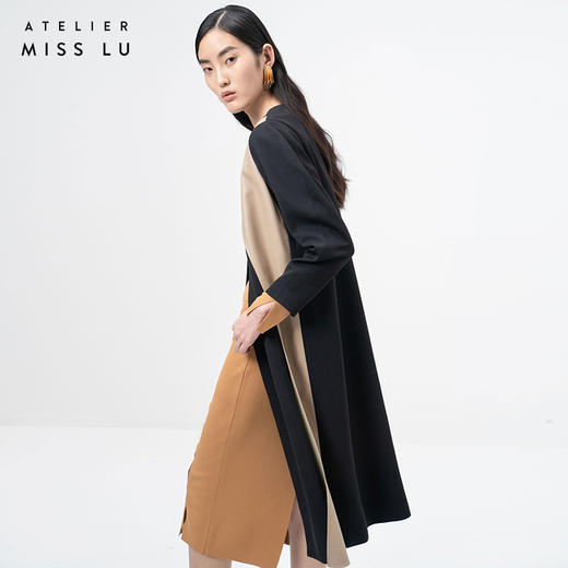 【橄榄枝】砂岩驼不规则曲线拼皮廓形外套/0000757A 商品图2