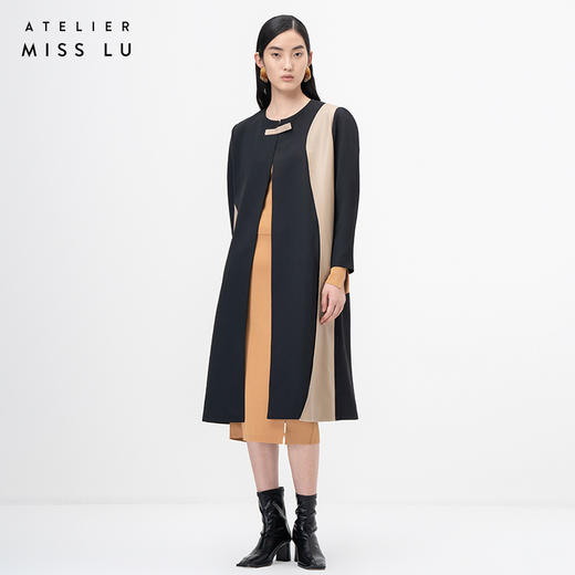 【橄榄枝】砂岩驼不规则曲线拼皮廓形外套/0000757A 商品图0