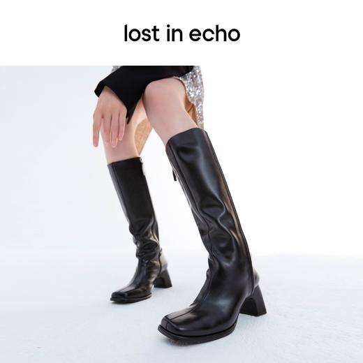 【下架】lost in echo 原创设计师品牌 不规则鞋跟填充装饰方头及膝靴长靴 商品图3