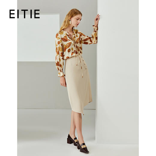 EITIE爱特爱秋季新款时尚通勤印花飘带女上衣6709409 商品图1