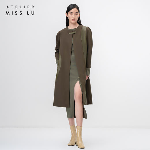 【橄榄枝】橄榄绿不规则曲线拼皮廓形外套/0000757 商品图0