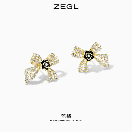 ZEGL蝴蝶结山茶花耳钉女小众设计感耳环2021年新款潮925银针耳饰 商品图3