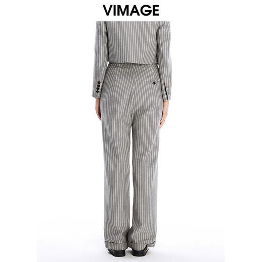 VIMAGE纬漫纪秋冬新款女装直筒宽松修身西服裤子立体条纹长裤V1605225 商品图3