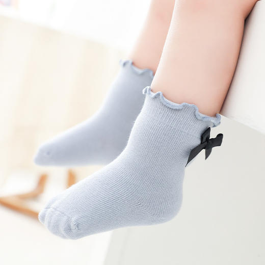 【3双装 舒适绵柔】A类婴儿袜子秋冬新款蝴蝶结宝宝中筒袜 韩版木耳边新生儿松口中筒袜 商品图2