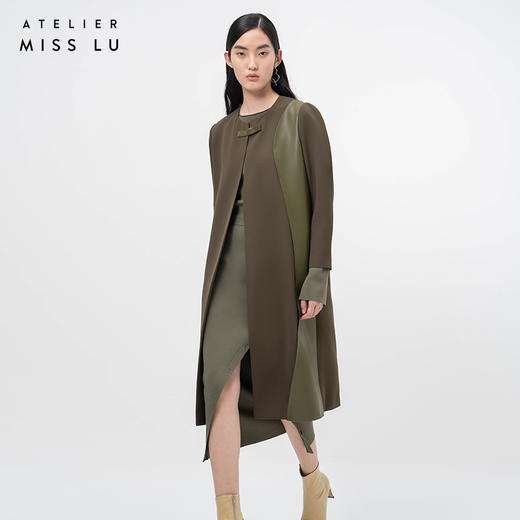 【橄榄枝】橄榄绿不规则曲线拼皮廓形外套/0000757 商品图2