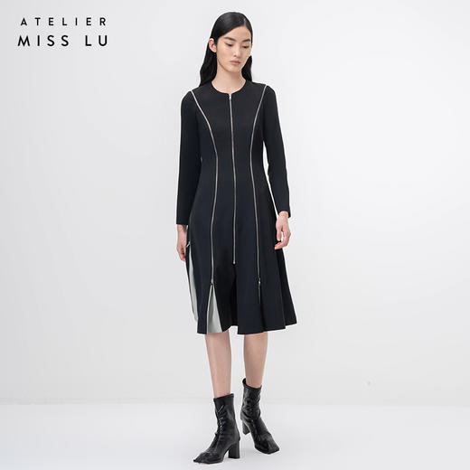 【散尾葵】拉链拼接两穿设计黑色撞色连衣裙/0000762 商品图0