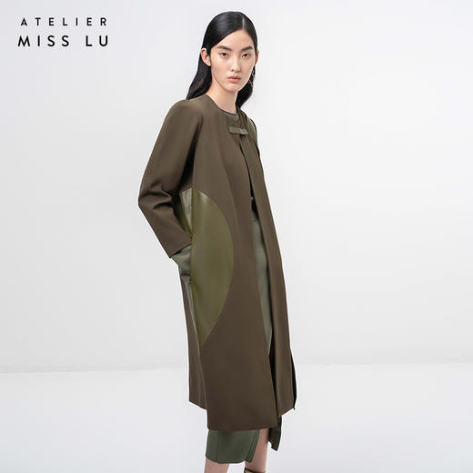 【橄榄枝】橄榄绿不规则曲线拼皮廓形外套/0000757 商品图1