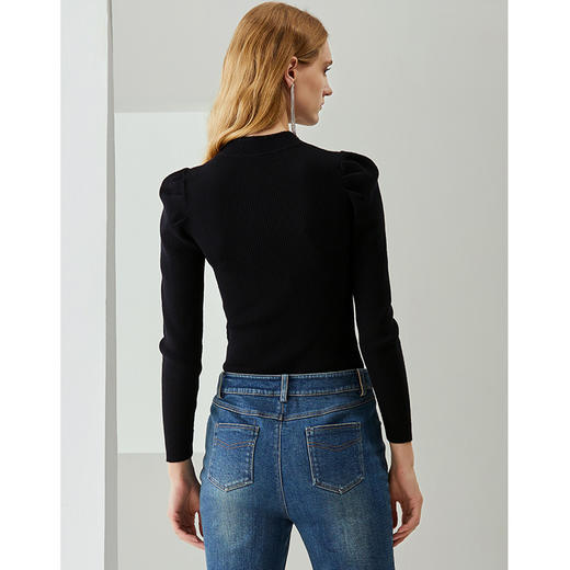 EITIE爱特爱秋季新款温柔复古中式立领盘扣修身纯羊毛针织衫C2101816 商品图4