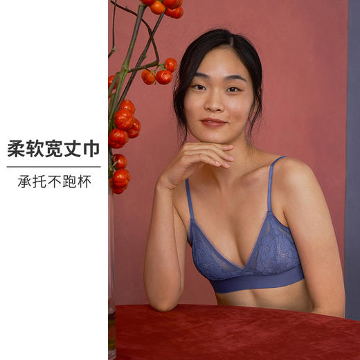 HSIA遐内衣女中小胸法式三角杯蕾丝睫毛花朵蕾丝防凸点无钢圈文胸 商品图3