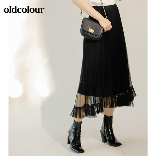 oldcolour秋季气质浅色系百搭中长款纱裙M31063173 商品图3