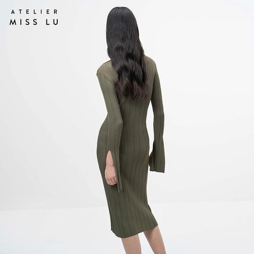 【榛果抹茶】藤黄松绿撞色V领长袖针织连衣裙/202101 商品图3