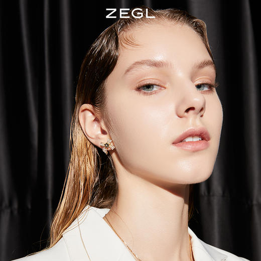 ZEGL蝴蝶结山茶花耳钉女小众设计感耳环2021年新款潮925银针耳饰 商品图1