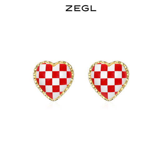 ZEGL棋盘格爱心耳环女设计感小众耳钉2023年新款潮925银针耳饰品 商品图4