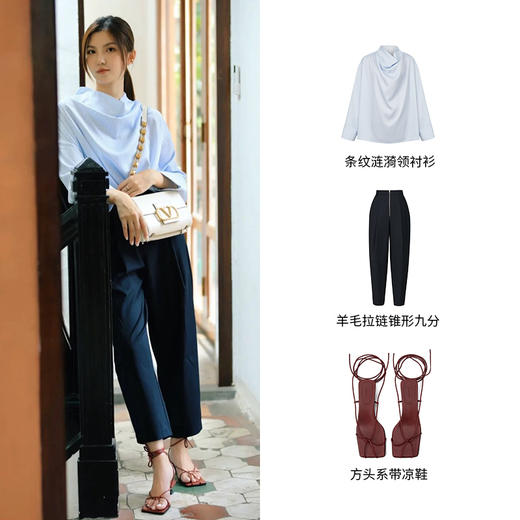 HIDEMI 简约休闲拉链设计感高腰锥形九分裤 黑色/卡其色/蓝色 商品图10