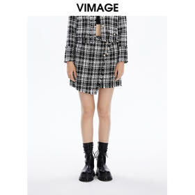 VIMAGE纬漫纪秋冬新款洋气时髦格纹高腰包臀半身裙女裙半裙V1606214