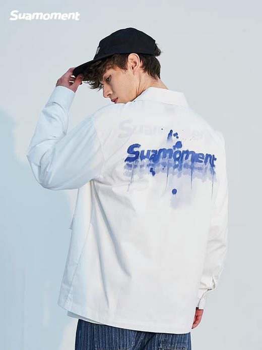 Suamoment血抓痕水墨个性小众长袖衬衫2021秋季新款情侣衬衣外套 白XL 商品图1