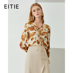EITIE爱特爱秋季新款时尚通勤印花飘带女上衣6709409