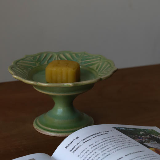 日本 渡边信史 山葵釉灰釉 高台甜品盘 菱形皿 芙蓉五角皿 轮花盘 商品图4