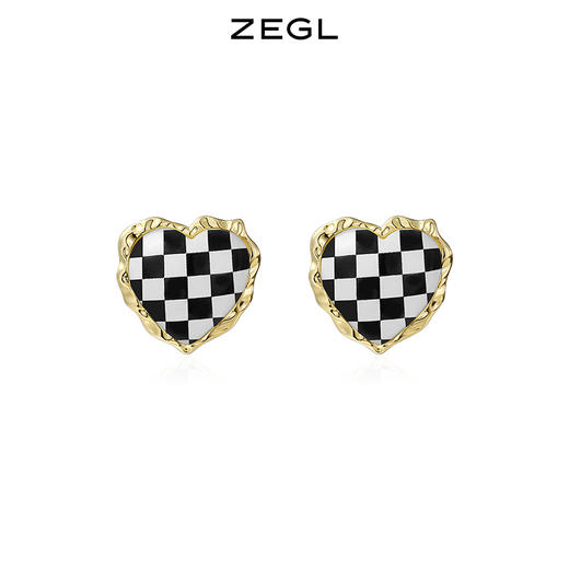 ZEGL棋盘格爱心耳环女设计感小众耳钉2023年新款潮925银针耳饰品 商品图3