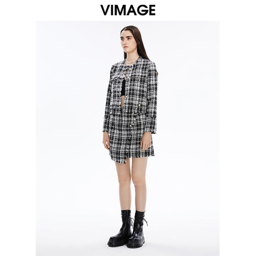 VIMAGE纬漫纪秋冬新款女装舒适优雅格纹短款外套V1603238 商品图5