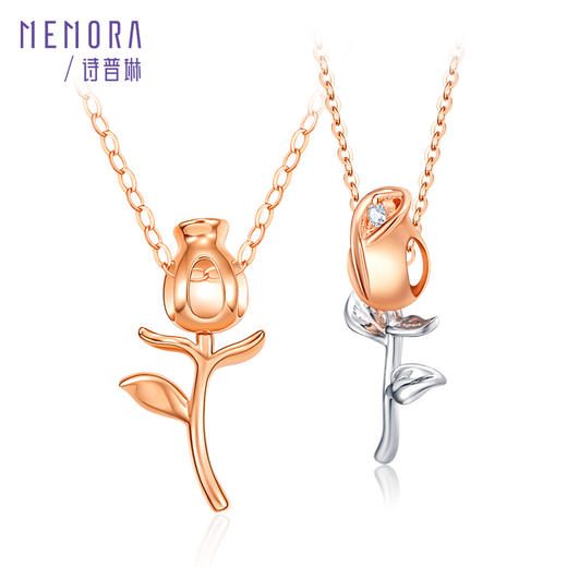 【积分抵值】玫瑰誓约18K金镶钻石玫瑰花型套链情人节送女友DN039601、DN039602 商品图11