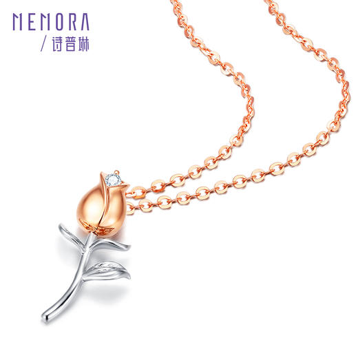 【积分抵值】玫瑰誓约18K金镶钻石玫瑰花型套链情人节送女友DN039601、DN039602 商品图10