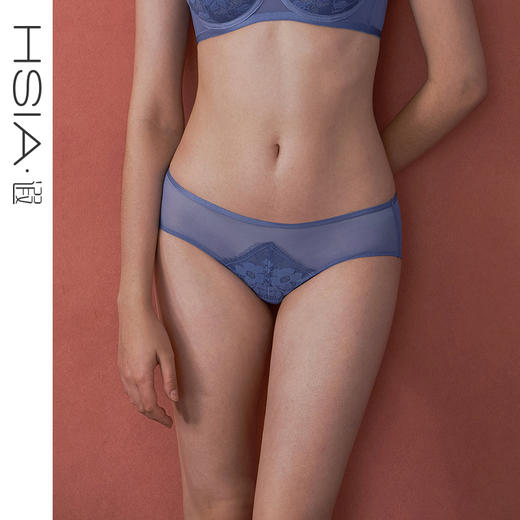 HSIA遐女士内裤性感蕾丝网纱拼接舒适透气包臀纯棉裆底中腰平角裤 商品图0