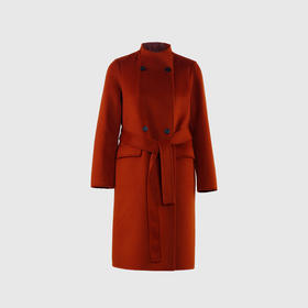 简约小高领A摆双面手工大衣（附腰带）