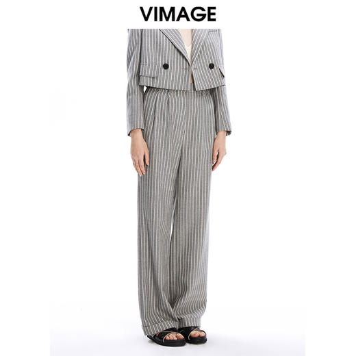 VIMAGE纬漫纪秋冬新款女装直筒宽松修身西服裤子立体条纹长裤V1605225 商品图2