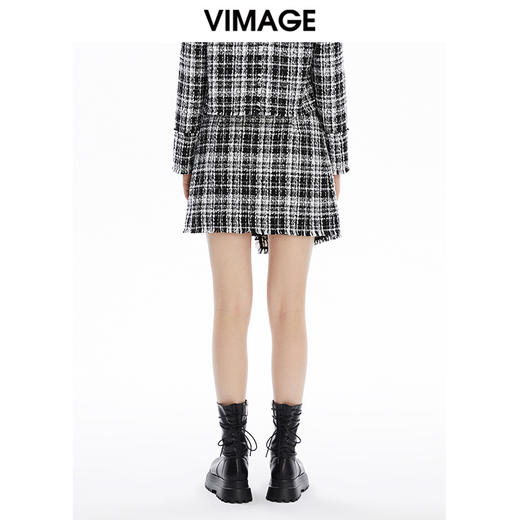 VIMAGE纬漫纪秋冬新款洋气时髦格纹高腰包臀半身裙女裙半裙V1606214 商品图3