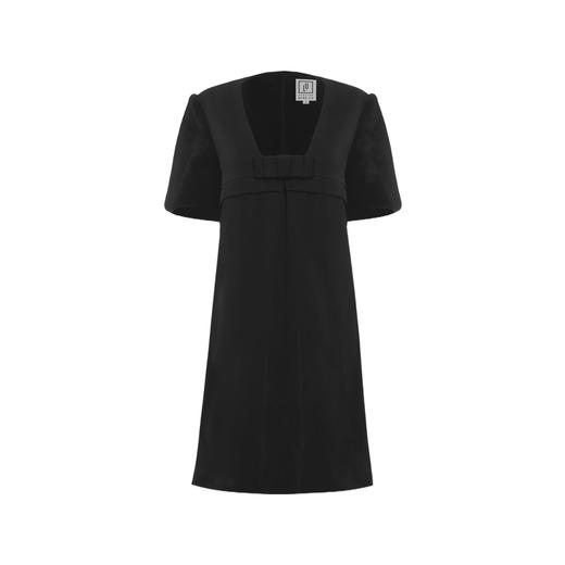 【星野兔】叠褶设计黑色兔毛拼接长方领连衣裙/0000759 商品图4