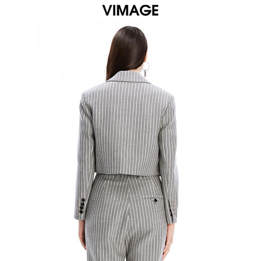 VIMAGE纬漫纪秋冬新款条纹修身女士西装短款外套V1603224 商品图3