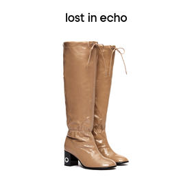 lost in echo 原创设计师品牌 气眼鞋跟圆头趣味袖套膝下靴堆堆靴