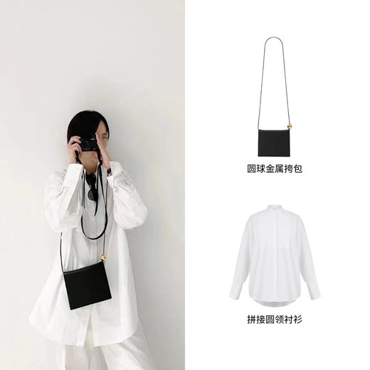 HIDEMI 经典拼接款圆领廓形衬衫 深藏蓝/白色 商品图2