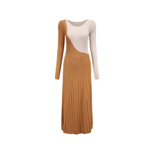 【圆半】流畅曲线藤黄拼色长袖针织大摆连衣裙/202104A 商品图4