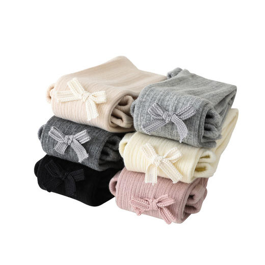 【竖条纹蝴蝶结连裤袜】A类女童打底裤秋冬新款纯色蝴蝶结儿童打底裤 新生婴儿宝宝连裤袜 商品图4