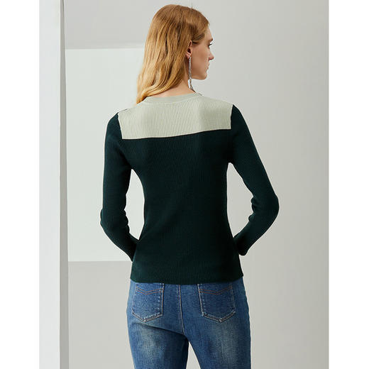 EITIE爱特爱秋季新款时尚简约通勤撞色修身显瘦纯羊毛针织衫C2101812 商品图4