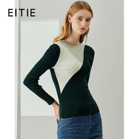EITIE爱特爱秋季新款时尚简约通勤撞色修身显瘦纯羊毛针织衫C2101812