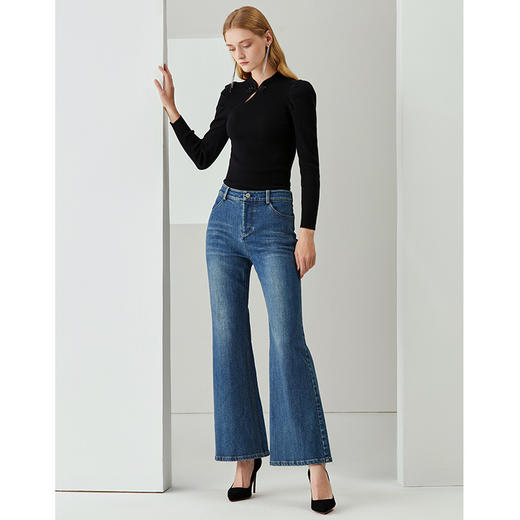 EITIE爱特爱秋季新款温柔复古中式立领盘扣修身纯羊毛针织衫C2101816 商品图1